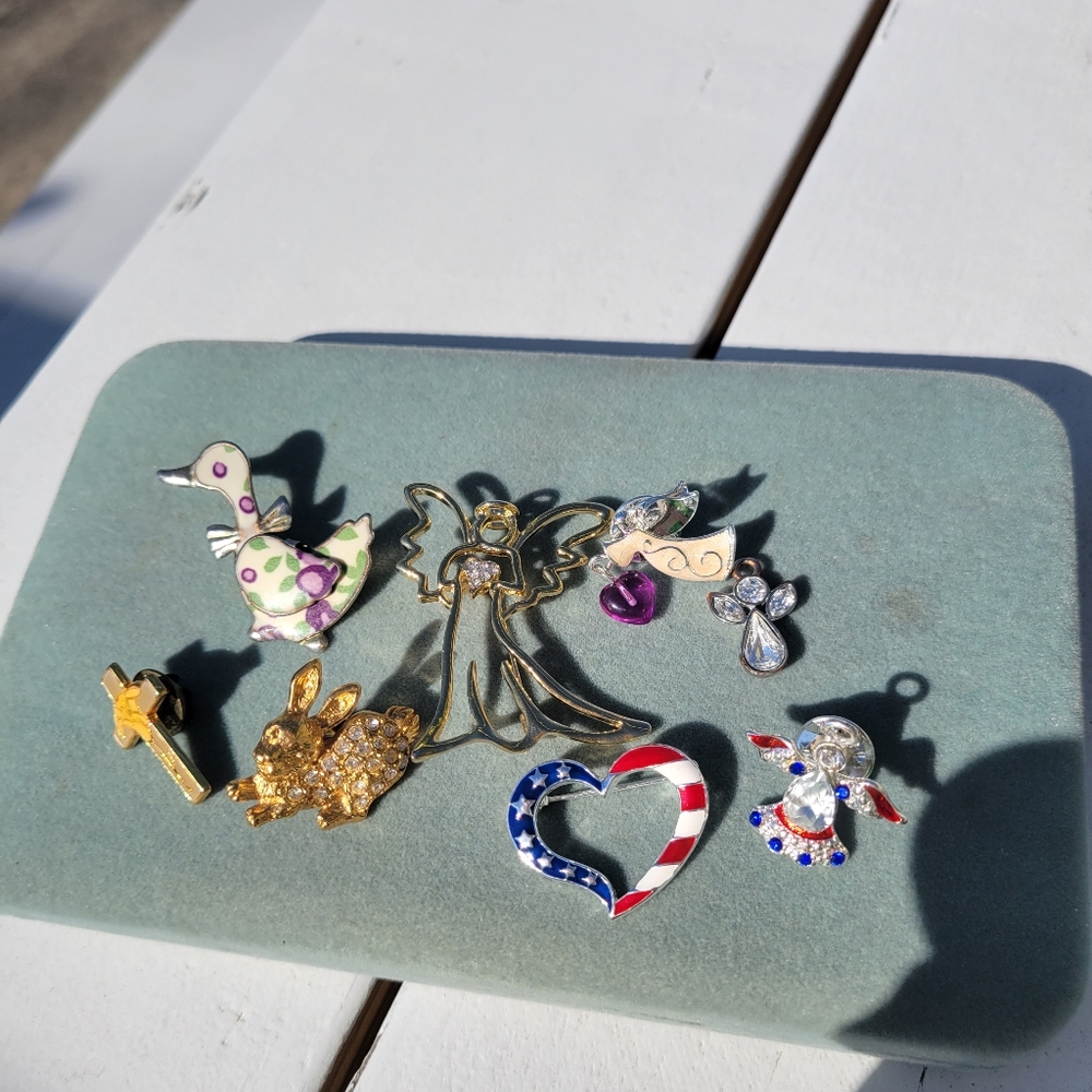 Small Pin Bundle (8) ~ Angel Duck Bunny Heart Cross ~ Patriotic ~ Religious